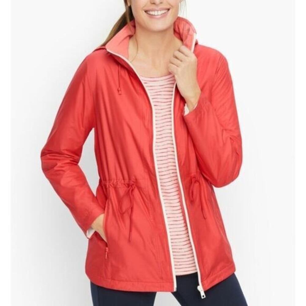 NEW T by TALBOTS Women's waterproof Zip Front Tunic rain Jacket Red large petite